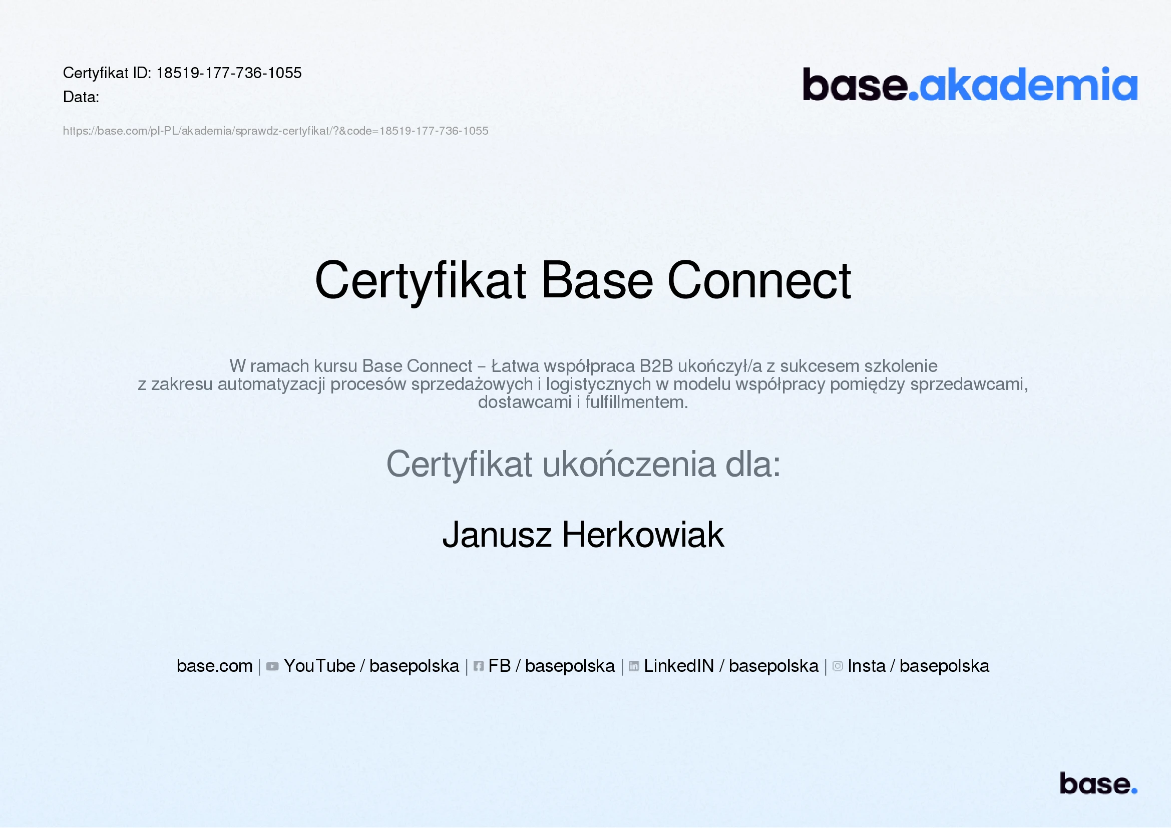 Certyfikat Base Connect