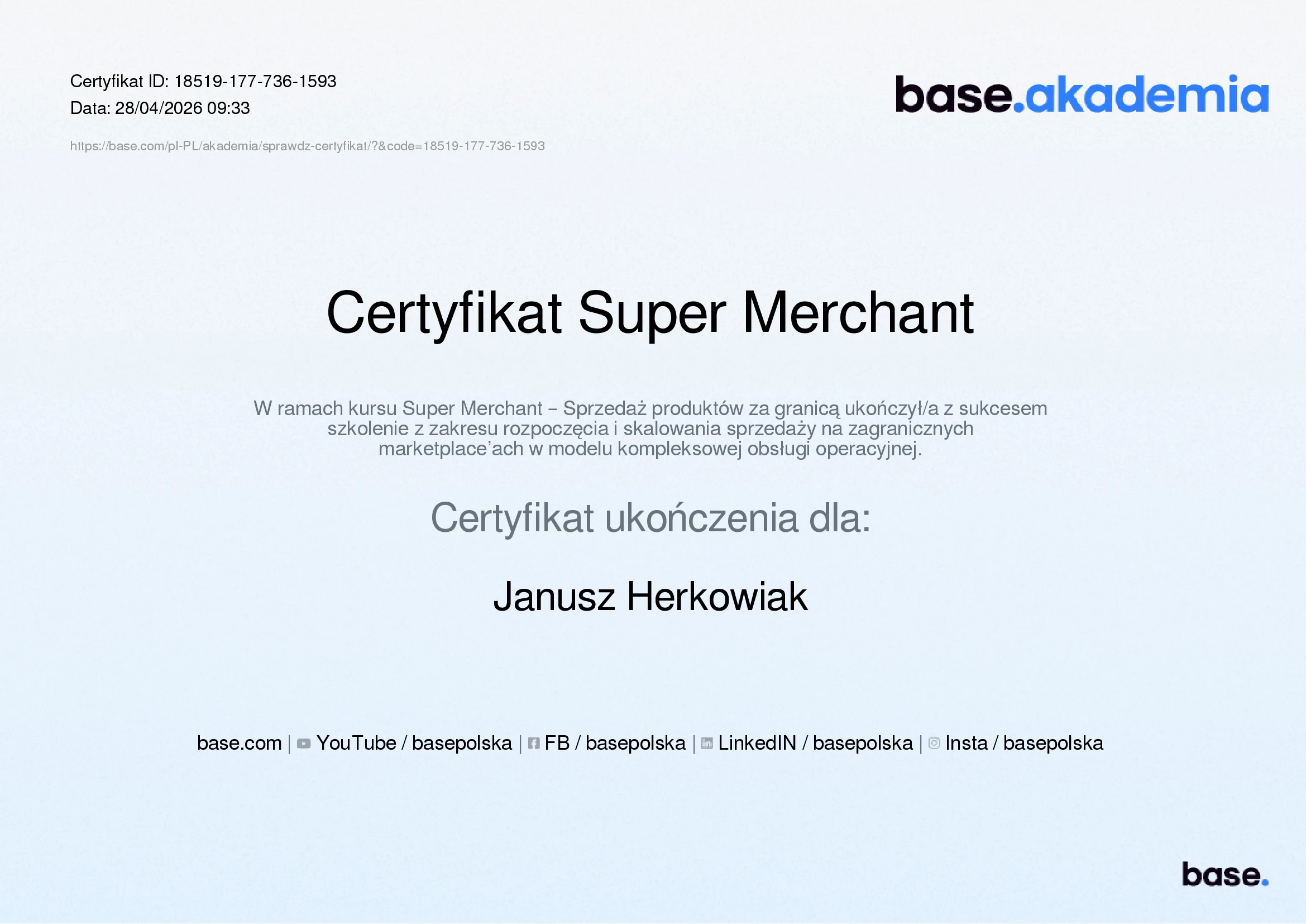 Certyfikat Super Merchant